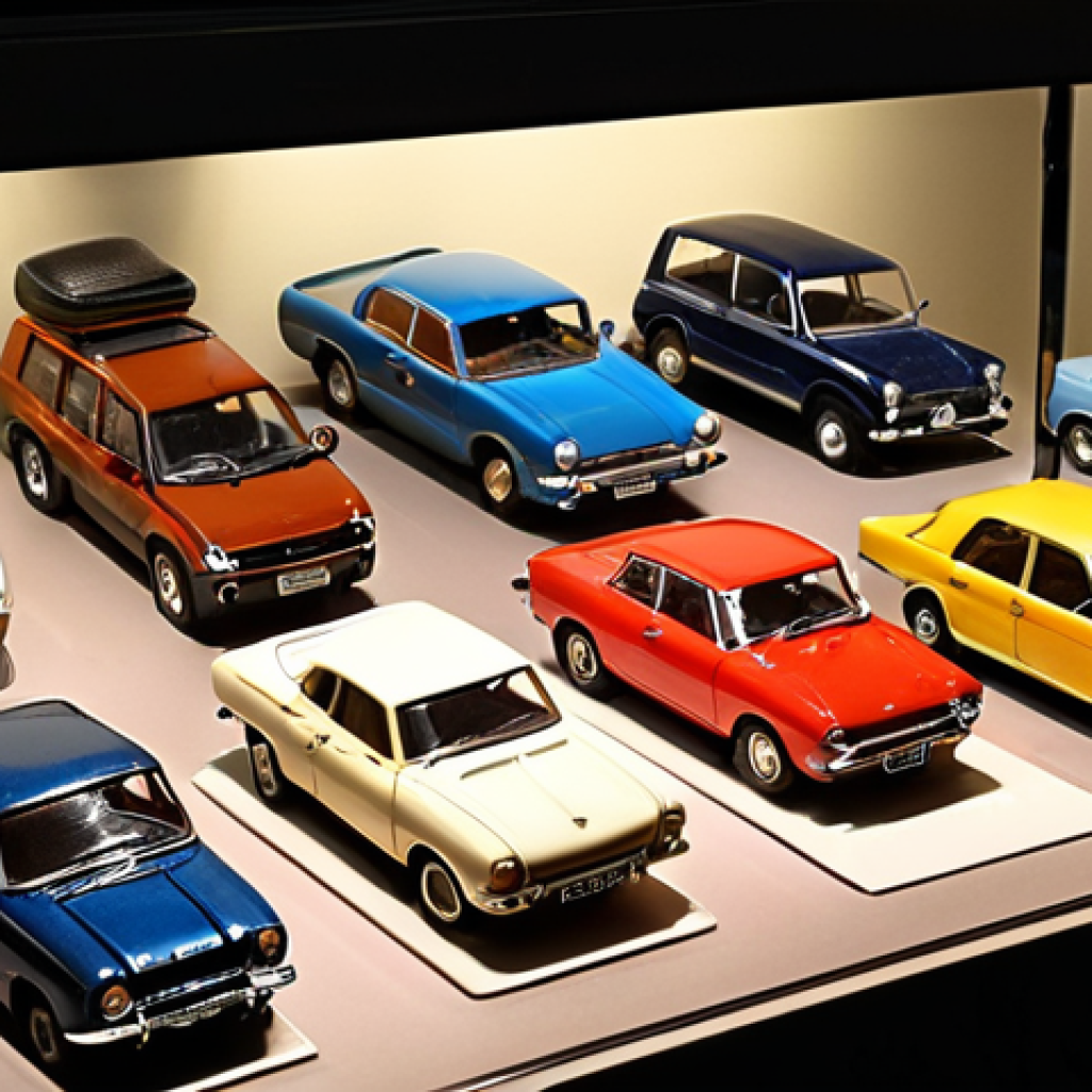 **Prompt:** Collection of miniature cars, highly detailed, various scales, displayed in a museum showcase, excellent lighting.