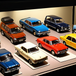 **Prompt:** Collection of miniature cars, highly detailed, various scales, displayed in a museum showcase, excellent lighting.