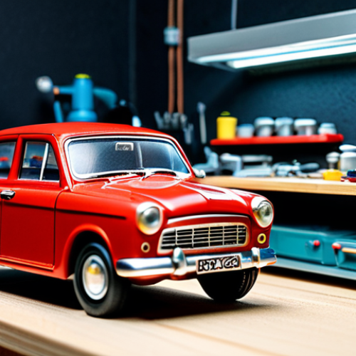 Home 27 Custom Miniature Car Workshop**
A brightly lit workshop filled with miniature cars in various stages of customization. An artisan, wearing a clean apron and safety glasses, meticulously airbrushes a vintage GAZ-21 Volga model. Tools are neatly organized on a workbench. Safe for work, appropriate content, fully clothed, professional, perfect anatomy, natural proportions, high quality, showcasing the artistry and craftsmanship of custom miniature car creation. The scene evokes a sense of dedication and passion for the hobby.
**