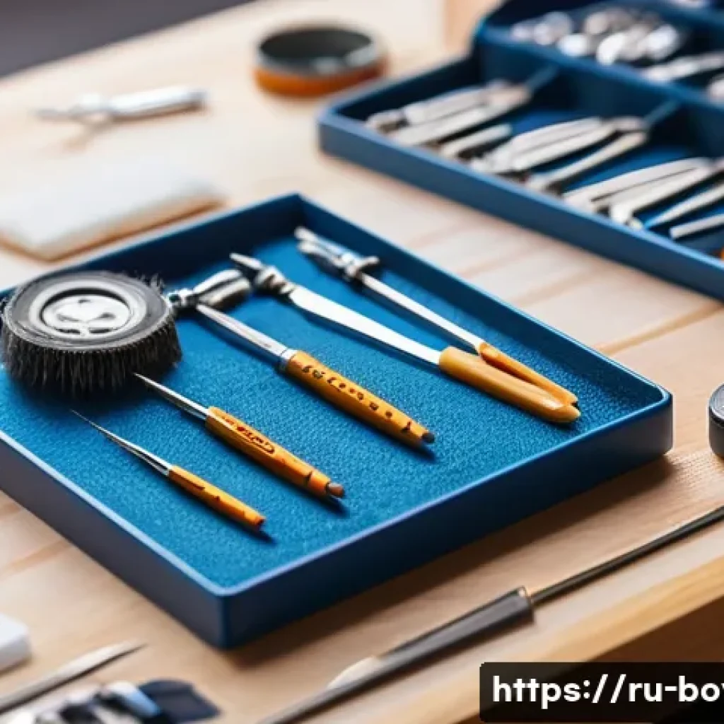 미니카 전용 도구 및 키트 - A close-up scene of a hobbyist’s workspace focused on miniature car assembly: several anti-static tw...