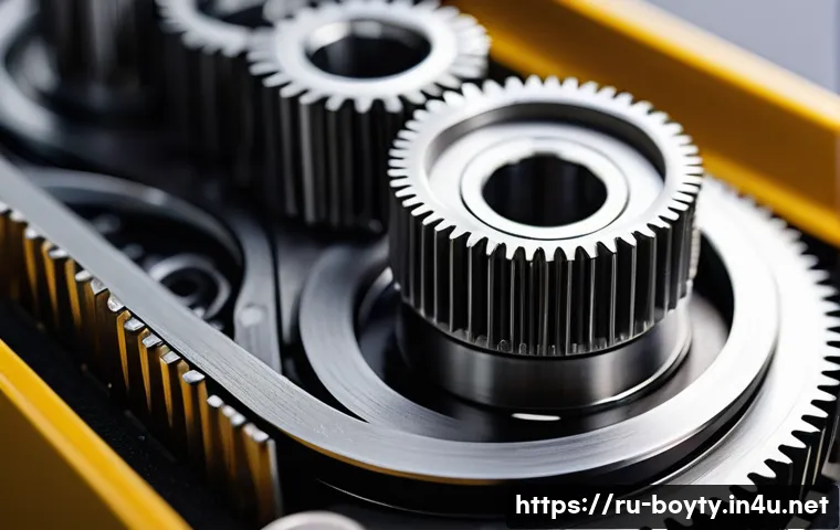 미니카의 기어비와 속도 관계 - A highly detailed close-up of a miniature car transmission system showing interlocking metal gears a...